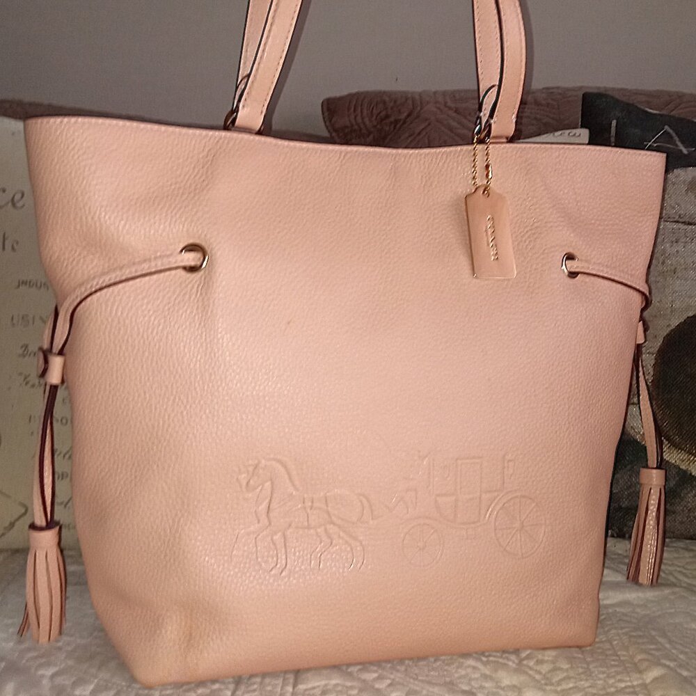 Coach Andy Peach Pebble Leather Horse & Carriage Tote
